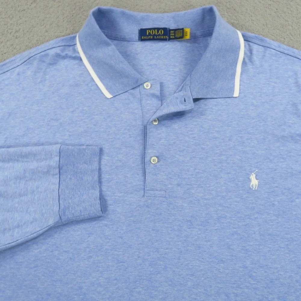 Polo Ralph Lauren Polo Shirt 3XLT Mens Soft Light Heather Blue White Tipped Pony